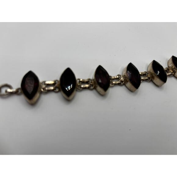 Sterling Silver Pink Red Marquis Gem Bracelet - Picture 1 of 16